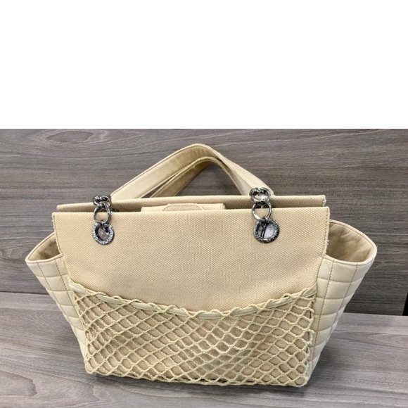 Chanel CC Logo Double chain Canvas Tote - Picture 4 of 16